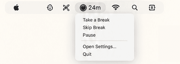 Take a Break quick-access timer and controls in the macOS menu bar
