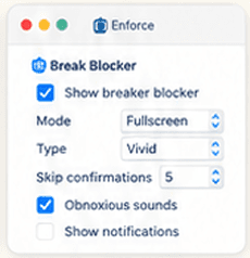 Take a Break enforce settings preview