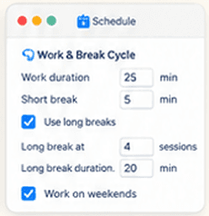 Take a Break schedule settings preview
